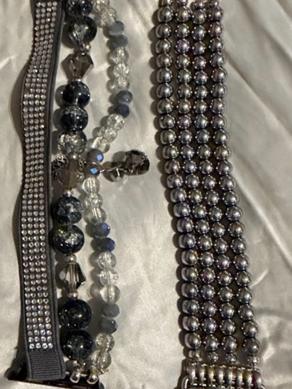 Silver and Gray Beaded Multi-Strand Watch Bands - Women Jewelry